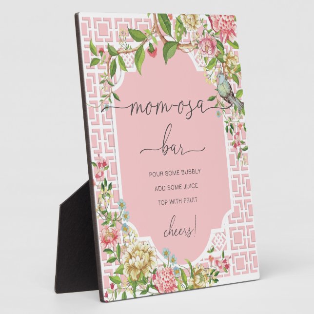 Pink Chinoiserie Baby Shower Mum-osa Bar Sign Plaque (Side)