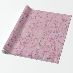 Pink Chinoiserie Bird Decoupage Wrapping Paper