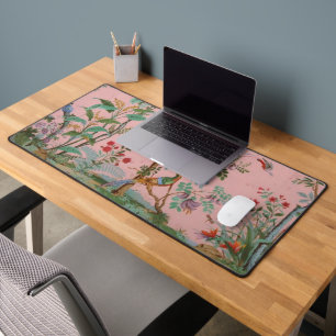 Pink Chinoiserie Bird Floral  Desk Mat