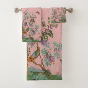 Pink Chinoiserie Bird Floral Elegant  Bath Towel Set