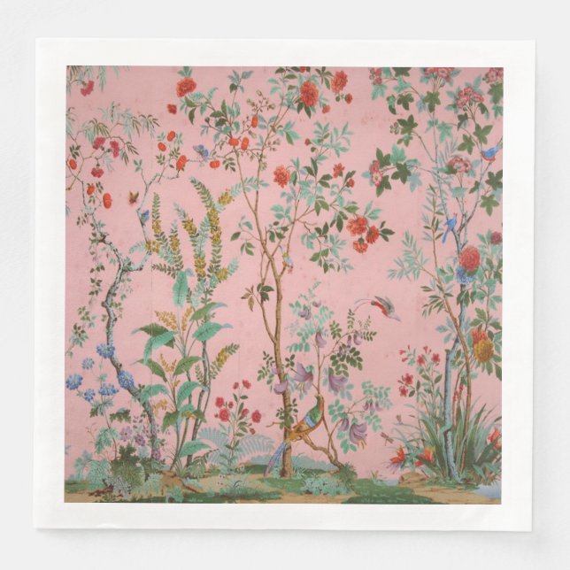 Pink Chinoiserie Bird Floral Elegant  Napkin (Front)