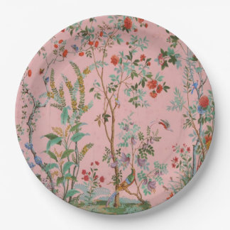 Pink Chinoiserie Bird Floral Elegant  Paper Plate