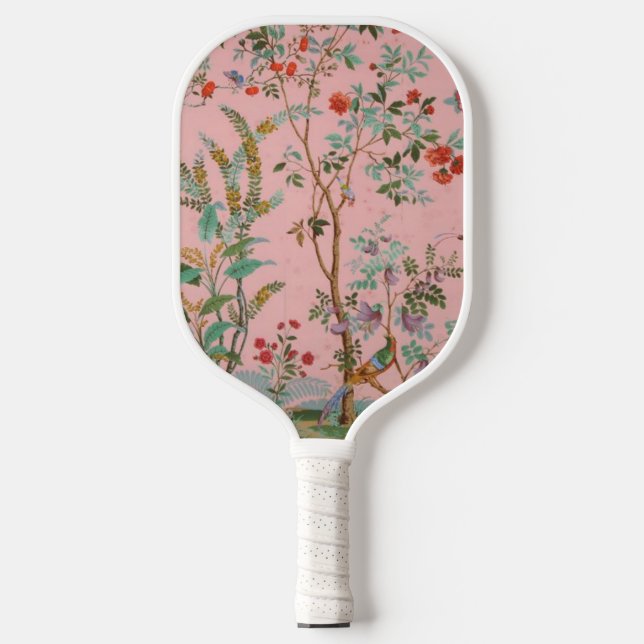 Pink Chinoiserie Bird Floral Elegant Pickleball Paddle (Front)