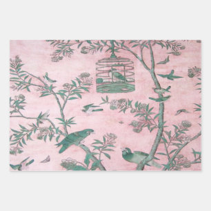 Pink Chinoiserie Bird Wrapping Paper Sheets 