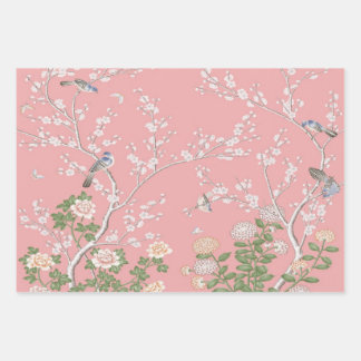 Pink Chinoiserie Bird Wrapping Paper Sheets 