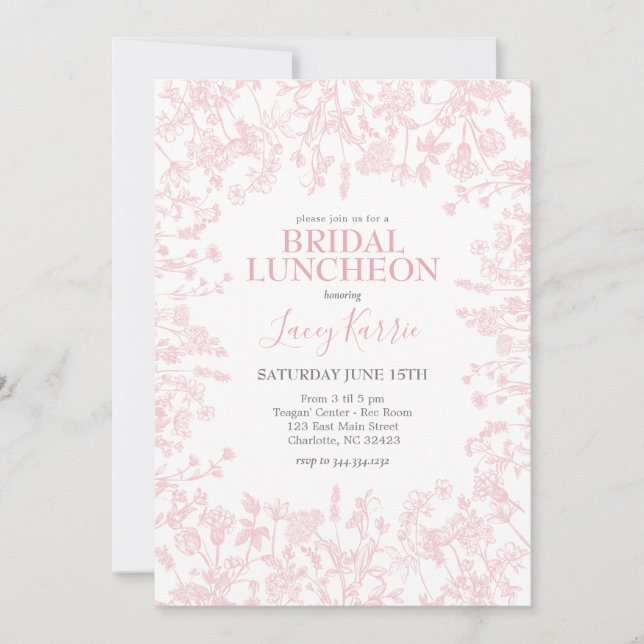 Pink Chinoiserie Bridal luncheon Invitation, Invitation (Front)