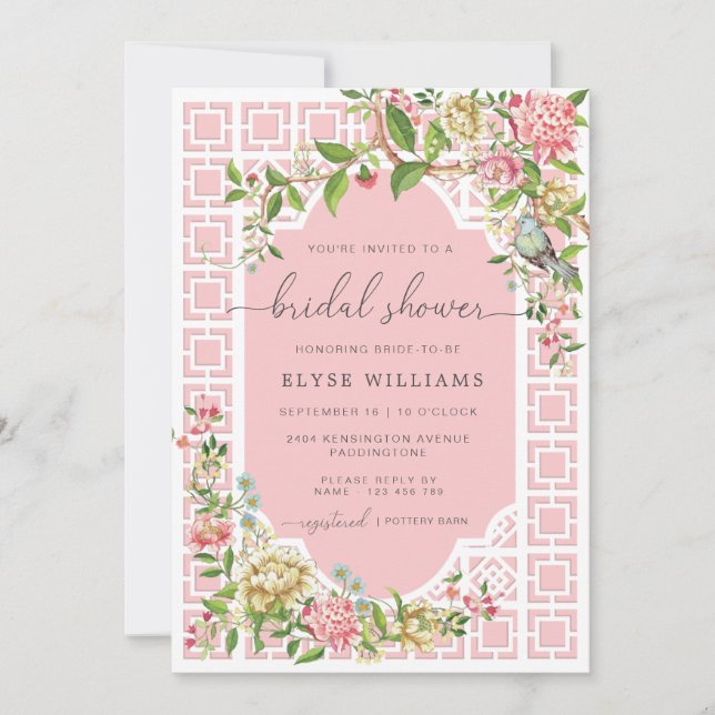 Pink Chinoiserie Bridal Shower Invitation Trianon (Front)