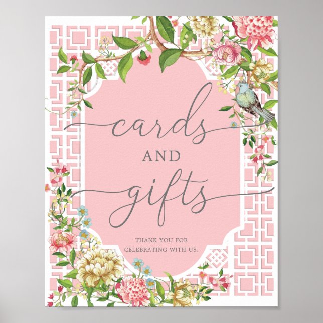 Pink Chinoiserie Cards and Gifts Sign (Front)