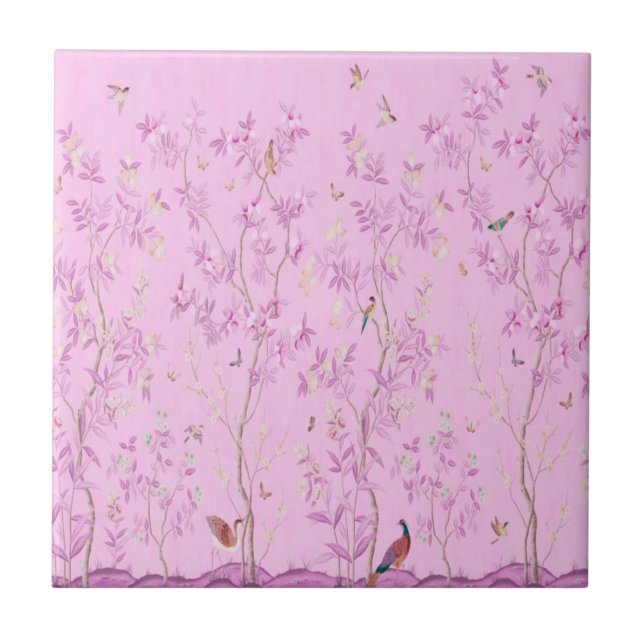 Pink Chinoiserie  Ceramic Tile (Front)