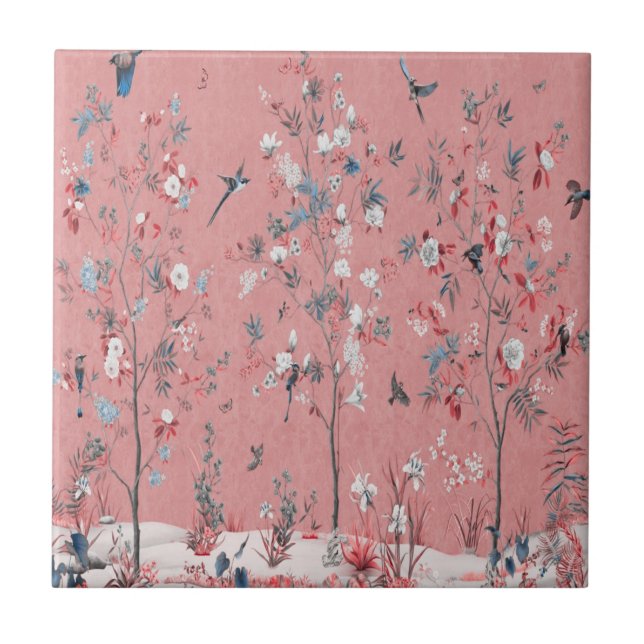 Pink Chinoiserie  Ceramic Tile (Front)