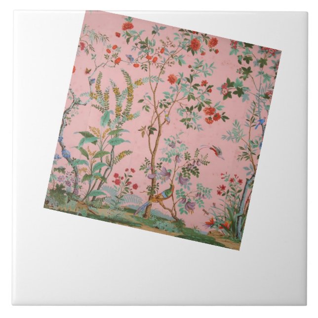 Pink Chinoiserie Ceramic Tile (Front)