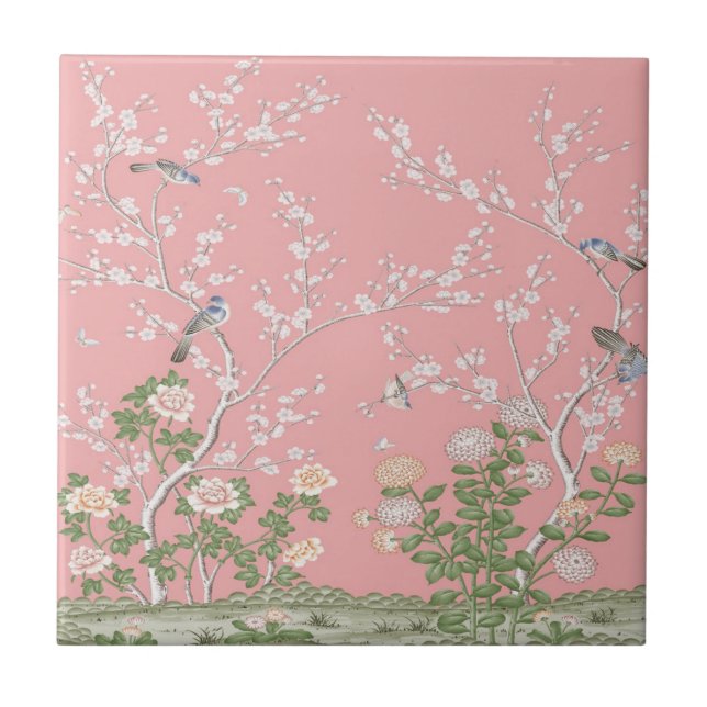 Pink Chinoiserie  Ceramic Tile (Front)