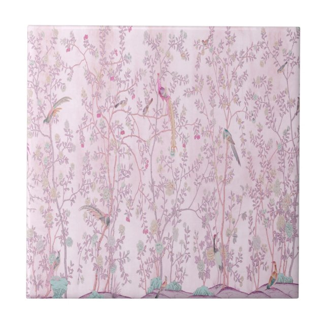 Pink Chinoiserie  Ceramic Tile (Front)