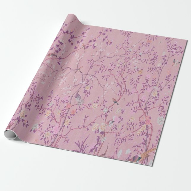 Pink Chinoiserie Chinese Decoupage Wrapping Paper (Unrolled)