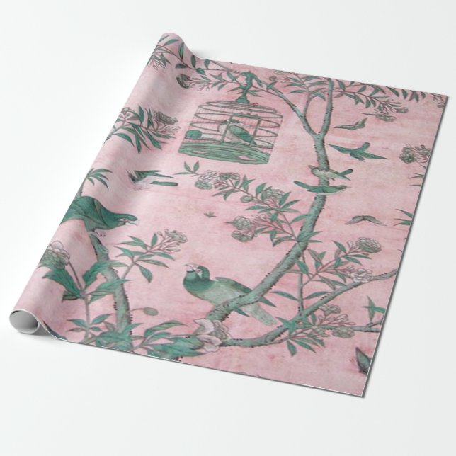Pink Chinoiserie Chinese Decoupage Wrapping Paper (Unrolled)