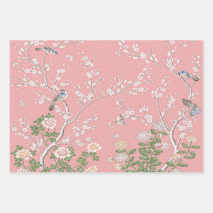 Pink Chinoiserie Decoupage Wrapping Paper Sheets 