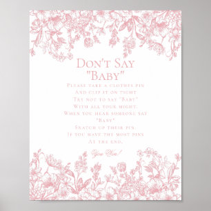Pink Chinoiserie Dont Say Baby Shower Game Poster