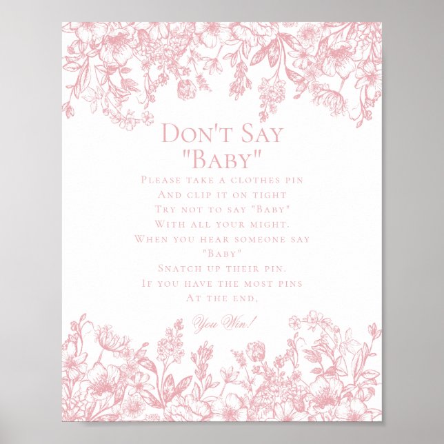 Pink Chinoiserie Dont Say Baby Shower Game Poster (Front)