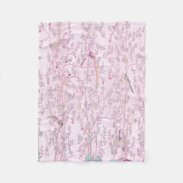 Pink Chinoiserie Fleece Blanket (Front)