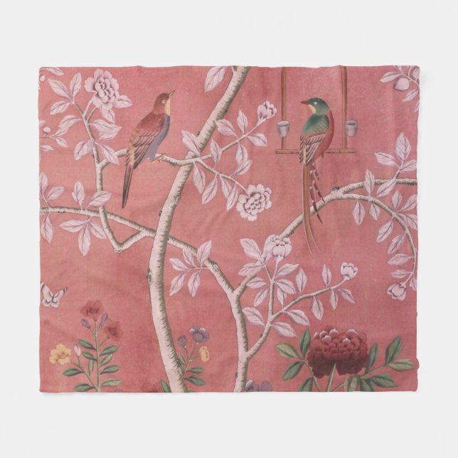 Pink Chinoiserie Fleece Blanket (Front (Horizontal))