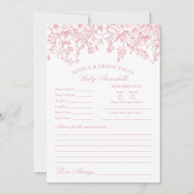 Pink Chinoiserie Floral Advice for Baby Card (Front)