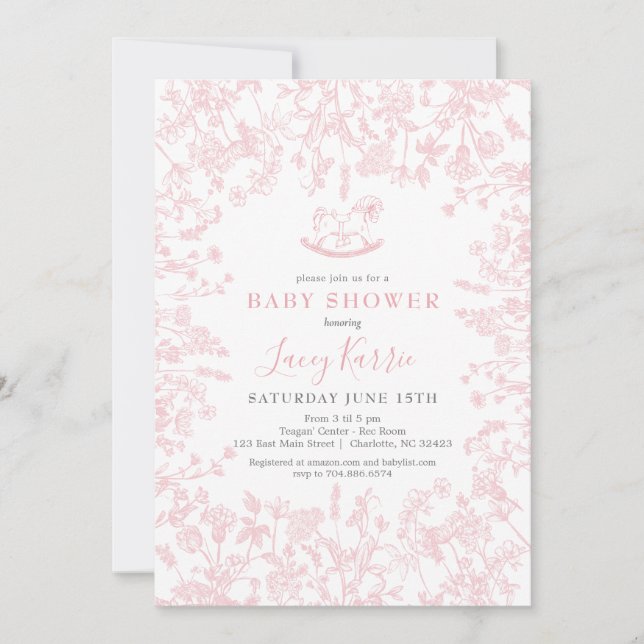 Pink Chinoiserie floral baby Shower Invitation, Invitation (Front)
