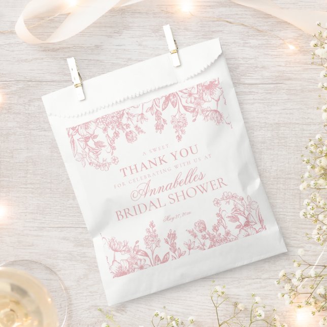 Pink Chinoiserie Floral Bridal Shower Dessert Favour Bag (Clipped)