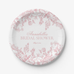 Pink Chinoiserie Floral Bridal Shower Dessert Paper Plate