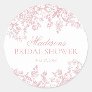Pink Chinoiserie Floral Bridal Shower Envelope Classic Round Sticker