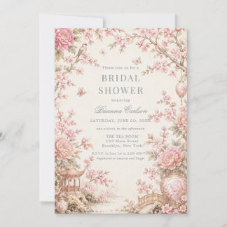 Pink Chinoiserie Floral Bridal Shower Invitation