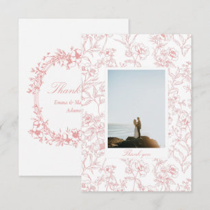Pink Chinoiserie Floral Photo Wedding Thank You Card