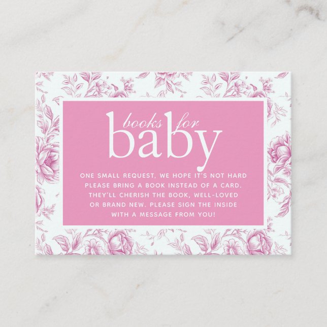 Pink Chinoiserie Floral Toile Books for Baby Enclosure Card (Front)