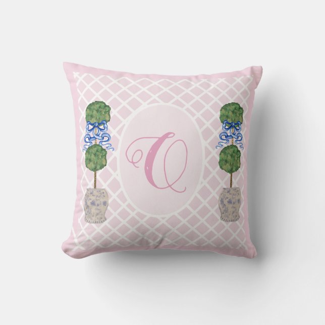 Pink Chinoiserie Ginger Jar Jars Topiary Basket Cushion (Front)