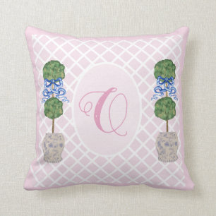 Pink Chinoiserie Ginger Jar Jars Topiary Basket Cushion