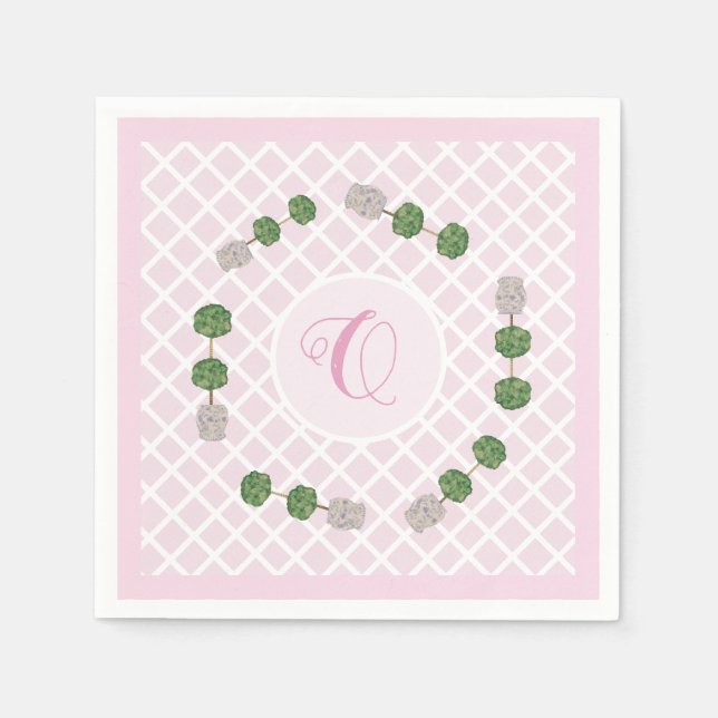 Pink Chinoiserie Ginger Jar Jars Topiary Basket Pa Napkin (Front)