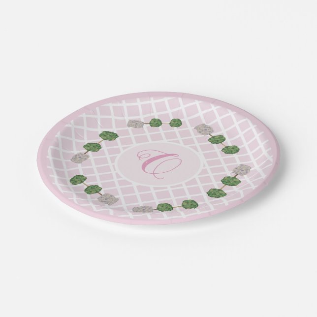 Pink Chinoiserie Ginger Jar Jars Topiary Basket Paper Plate (Angled)