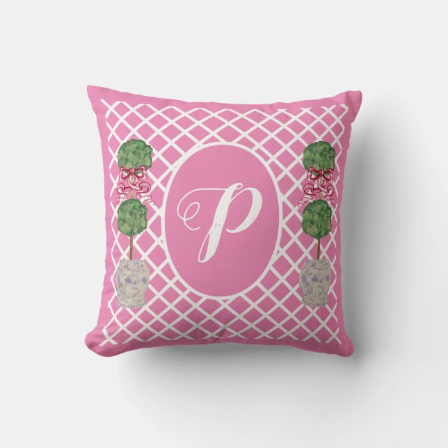 Pink Chinoiserie Ginger Jar Jars Topiary Basket Th Cushion (Front)