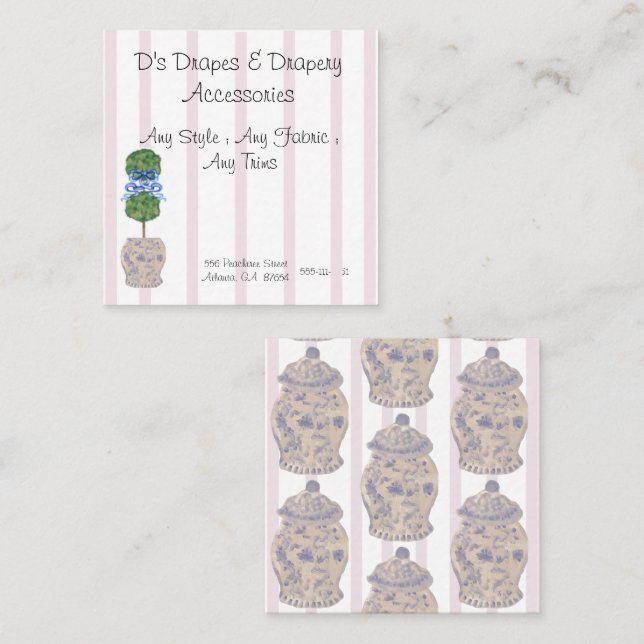 Pink Chinoiserie Ginger Jar Jars Topiary  Square B Business Card (Front/Back)