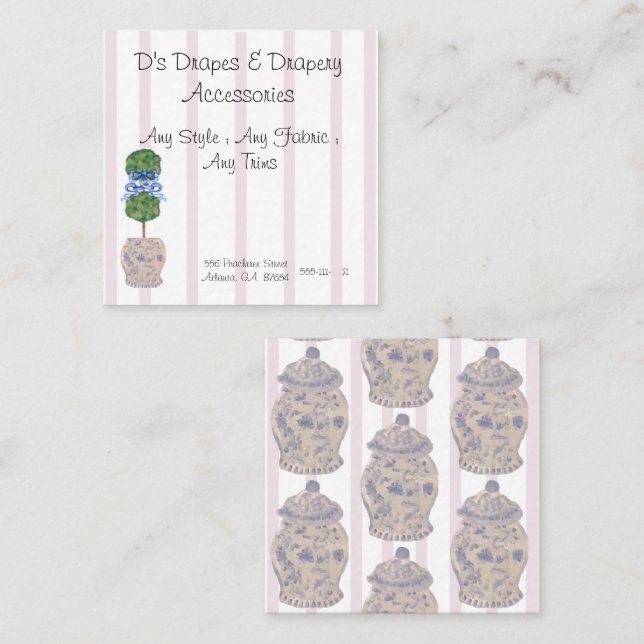 Pink Chinoiserie Ginger Jar Jars Topiary  Square B Square Business Card (Front/Back)