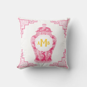 Pink Chinoiserie Ginger Jar Monogram Cushion