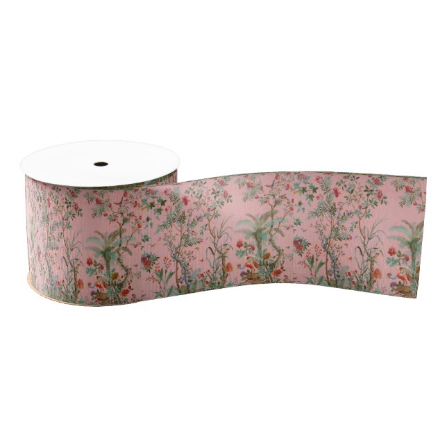 Pink Chinoiserie Grosgrain Ribbon (Spool)