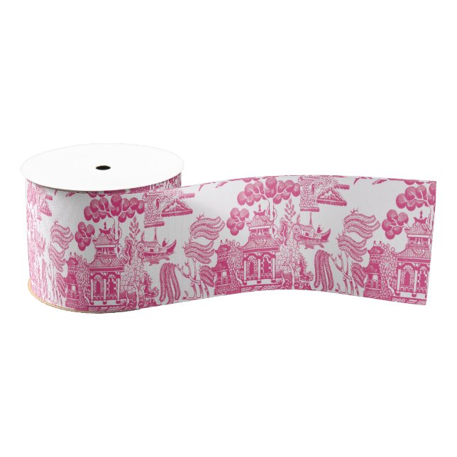 Pink Chinoiserie Grosgrain Ribbon (Spool)