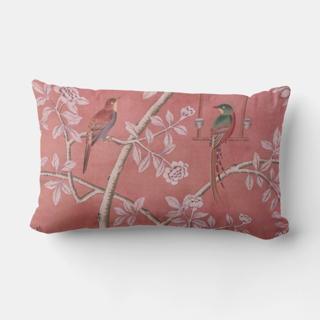 Pink Chinoiserie Lumbar Cushion (Back)