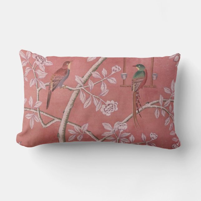 Pink Chinoiserie Lumbar Cushion (Front)