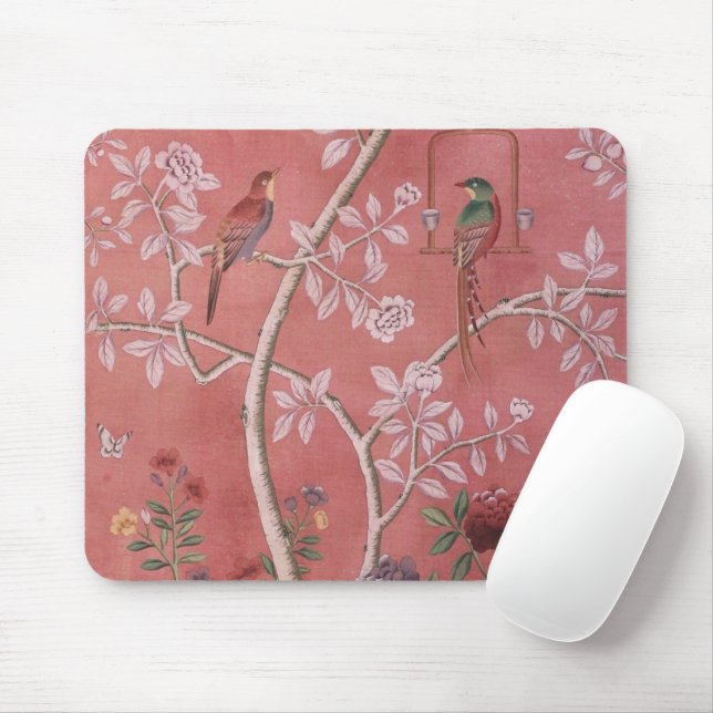 Pink Chinoiserie Mouse Pad (With Mouse)