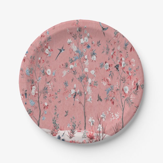 Pink Chinoiserie  Paper Plate (Front)