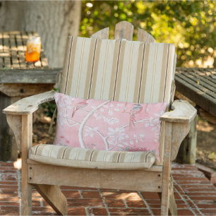 Pink Chinoiserie Patio Outdoor Lumbar Cushion
