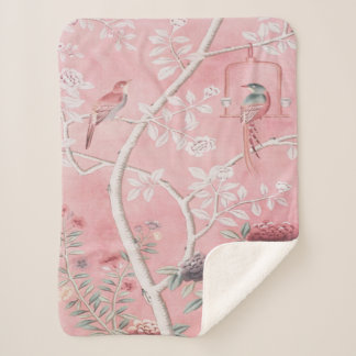 Pink Chinoiserie Sherpa Blanket
