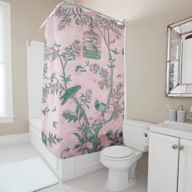Pink Chinoiserie Shower Curtain (In Situ)