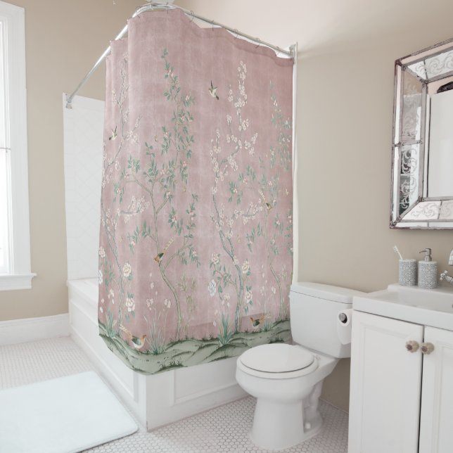 Pink Chinoiserie Shower Curtain (In Situ)